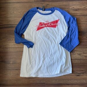 Blue and White Roller Derby Raglan Shirt